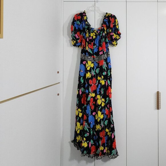 Rixo Maxi Dress Size 16W/18W Multicolor Floral Puff Sleeves - Picture 1 of 6